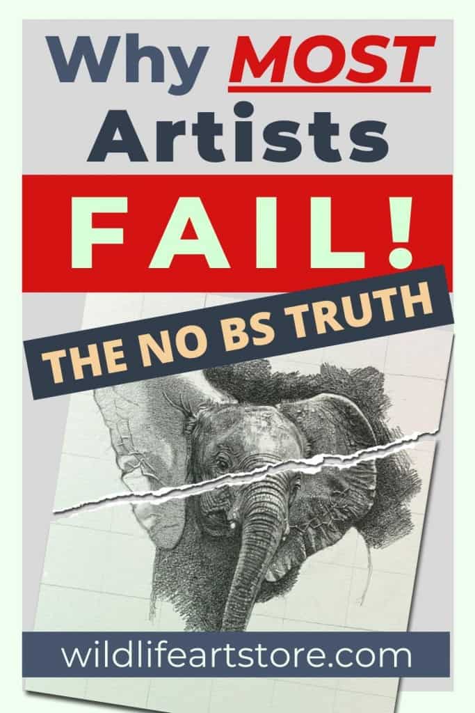 why most artists fail. Pencil drawing of an elephant torn in two. For Pinterest