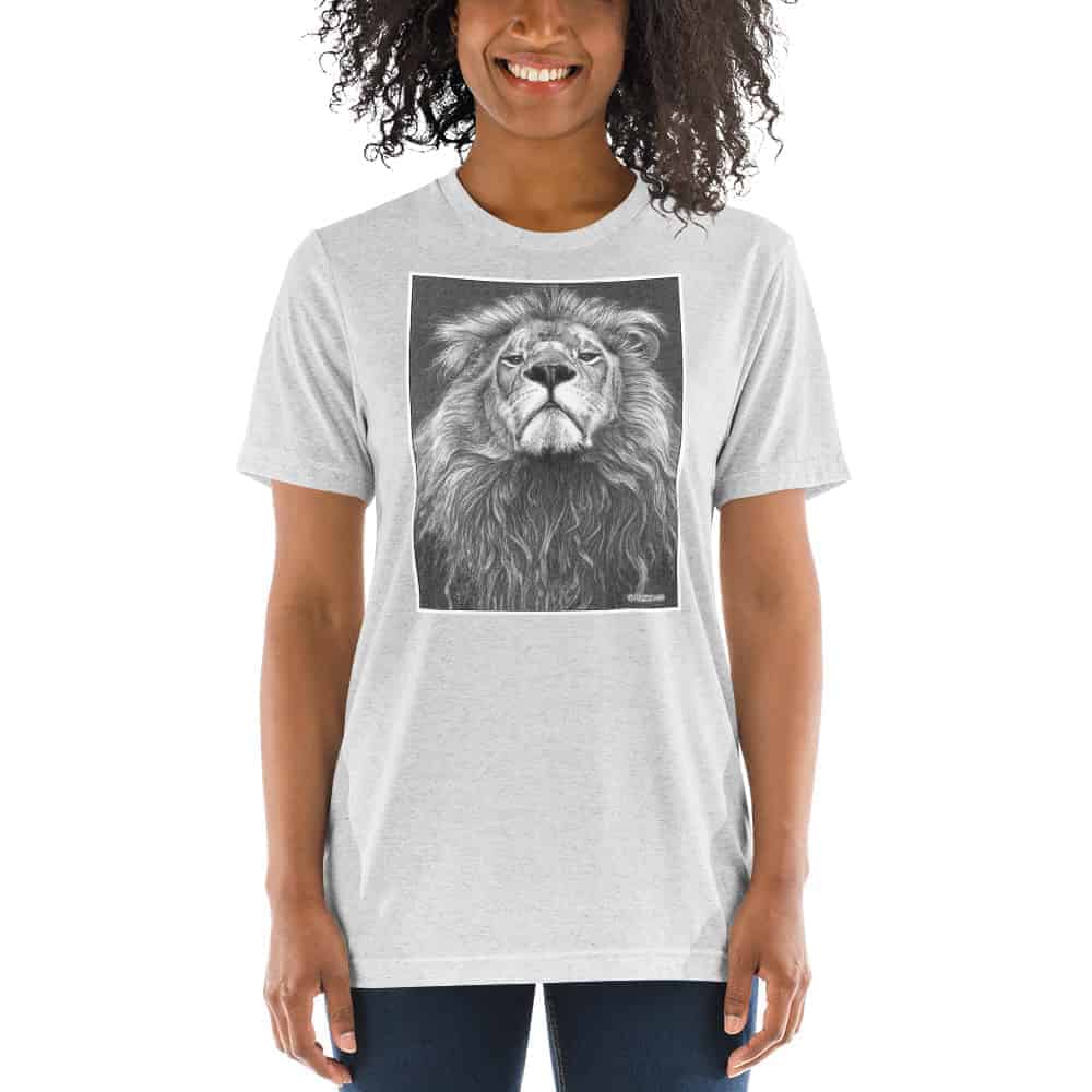 Woman in a t-shirt. Image of a lion