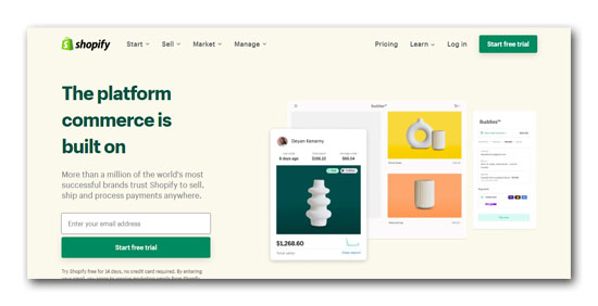 Shopify ecommerce platform for selling art. Homepage screenshot
