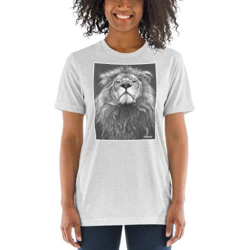 print on demand lion tee shirt by printful