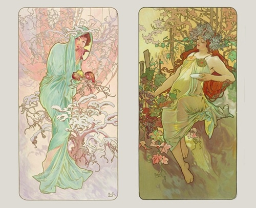 The art of Alphonse Mucha demonstrating how to use outline drawings to enhance a painting