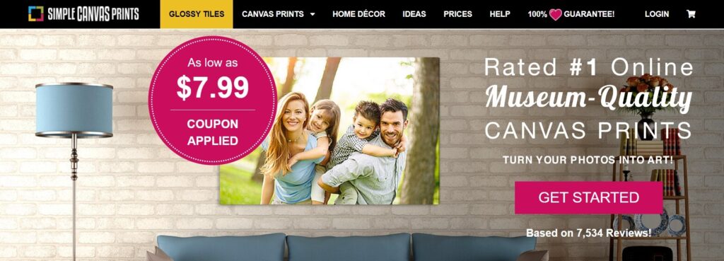 Simple canvas prints homepage