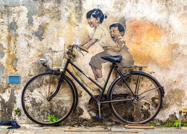 Famous mural on the mural trail in George Town, Penang, Malaysia