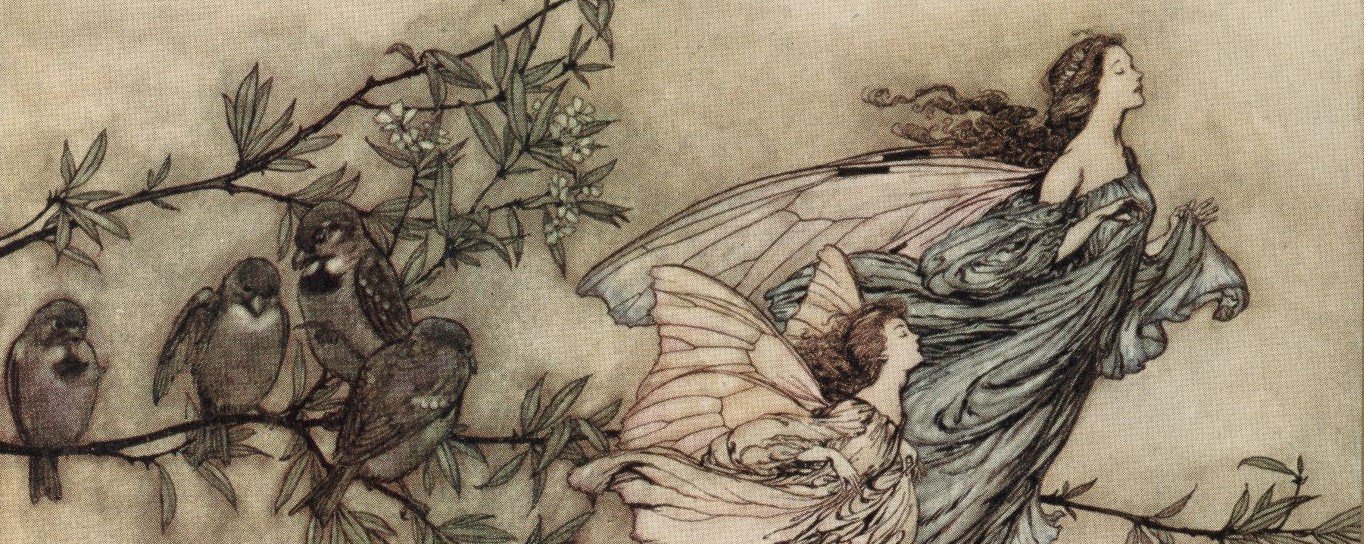 Arthur Rackham contour drawing of fairies