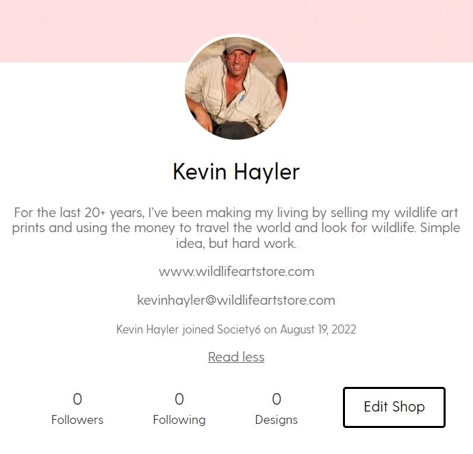 Complete Society6 profile example