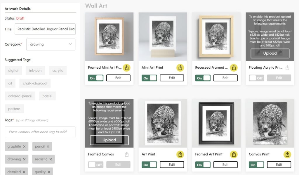 Editing the products page on Society6