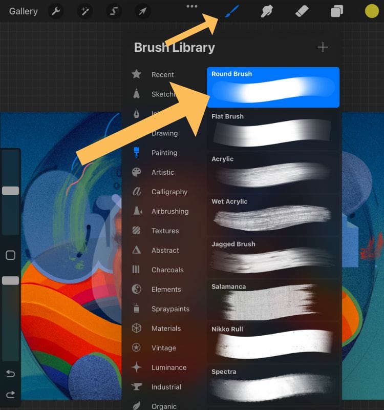 Change the opacity of a brush in Procreate step 1