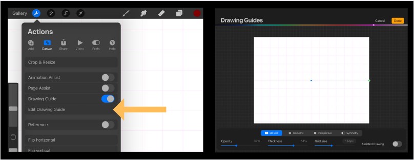 Using the drawing guide in Procreate