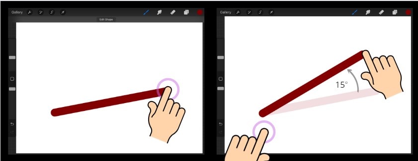 Moving a straight line in 15 degree increments in Procreate