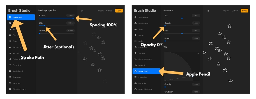 How to adjust the brush stamp settings in Procreate
