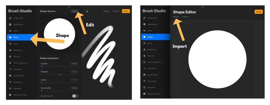 How to open the shape editor in Procreate