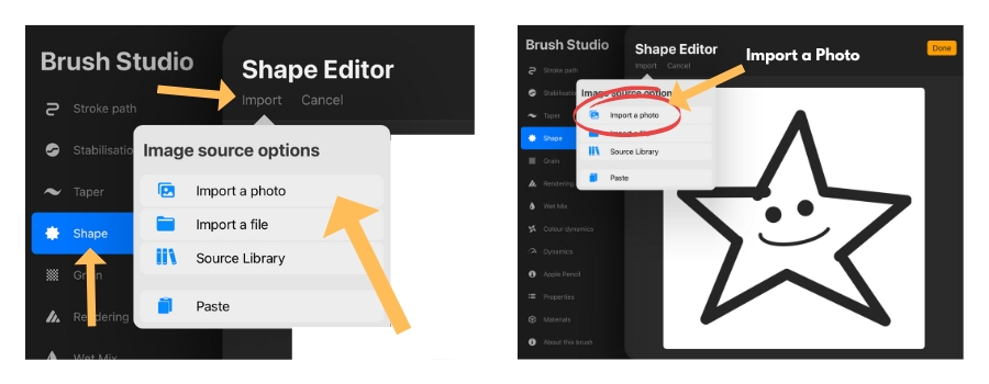 Import an image into the shape editor in Procreate