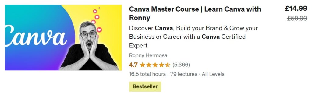 Canva master course on Udemy by Ronny Hermosa